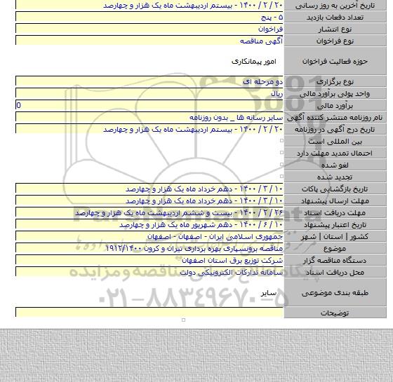 مناقصه برونسپاری بهره برداری تیران و کرون ۱۹۱۲/۱۴۰۰