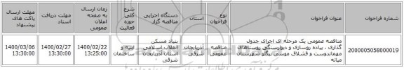 مناقصه عمومی یک مرحله ای اجرای  جدول گذاری ، پیاده روسازی و دیوارسنگی روستاهای مهماندوست و قشلاق موسی بیگلو شهرستان میانه