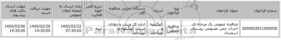 مناقصه عمومی یک مرحله ای احداث چمن مصنوعی روستای اسفندان