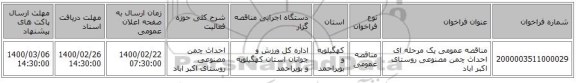 مناقصه عمومی یک مرحله ای احداث چمن مصنوعی روستای اکبر اباد