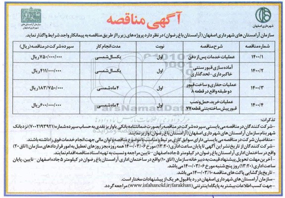 مناقصه عملیات خدمات پس از دفن...