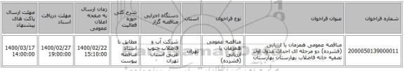 مناقصه عمومی همزمان با ارزیابی (فشرده) دو مرحله ای احداث مدول اول  تصفیه خانه فاضلاب بهارستان بهارستان 