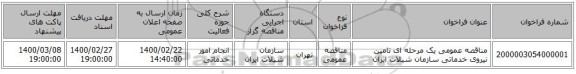 مناقصه عمومی یک مرحله ای تامین نیروی خدماتی سازمان شیلات ایران