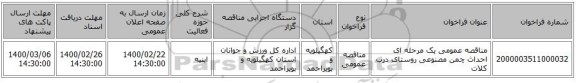 مناقصه عمومی یک مرحله ای احداث چمن مصنوعی روستای درب کلات