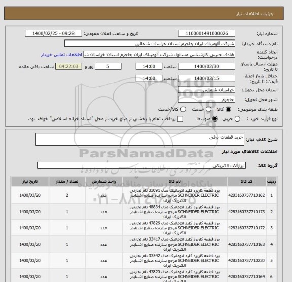 استعلام خرید قطعات برقی