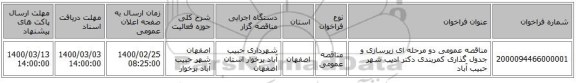 مناقصه عمومی دو مرحله ای زیرسازی و جدول گذاری کمربندی دکتر ادیب شهر حبیب آباد