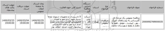 مناقصه عمومی یک مرحله ای گازرسانی به روستاهای کهنگ ، یهر ، لیپشت ، مومج ، هویر و دهنار از توابع شهرستان دماوند