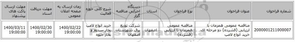 مناقصه عمومی همزمان با ارزیابی (فشرده) دو مرحله ای خرید انواع لامپ