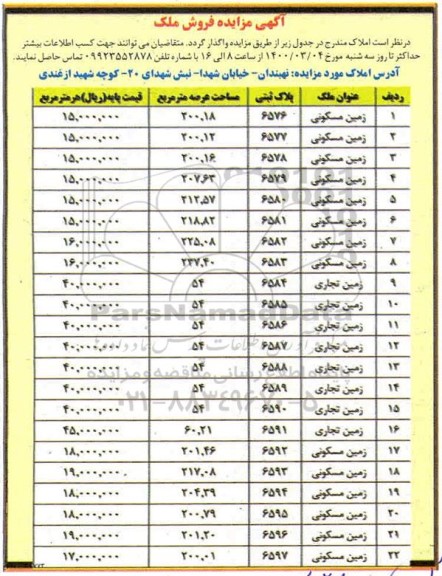 مزایده مزایده فروش ملک مسکونی