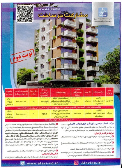 مناقصه ،فراخوان دعوت به مشارکت در ساخت با کاربری مسکونی  - نوبت دوم 