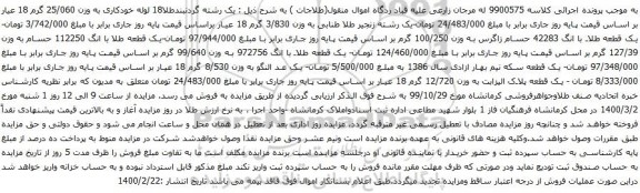 آگهی مزایده یک رشته گردنبندطلا