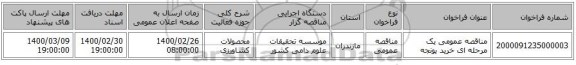 مناقصه عمومی یک مرحله ای خرید یونجه