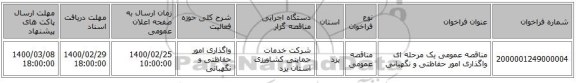 مناقصه عمومی یک مرحله ای واگذاری امور حفاظتی و نگهبانی 