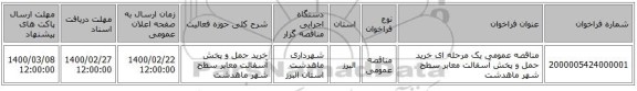 مناقصه عمومی یک مرحله ای خرید حمل و پخش آسفالت معابر سطح شهر ماهدشت