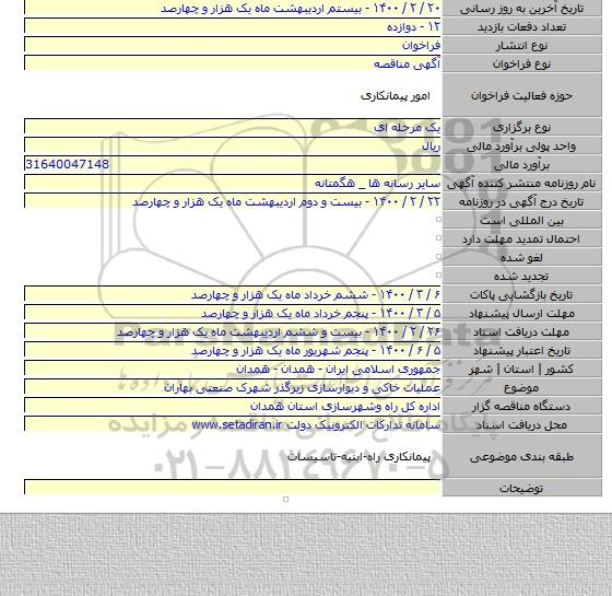 عملیات خاکی و دیوارسازی زیرگذر شهرک صنعتی بهاران