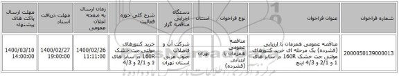 مناقصه عمومی همزمان با ارزیابی (فشرده) یک مرحله ای خرید کنتورهای مولتی جت خشک  160R در سایز های 1 و 2/1 و 4/3 اینچ 
