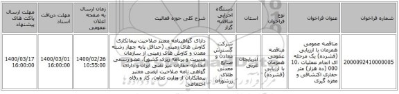 مناقصه، مناقصه عمومی همزمان با ارزیابی (فشرده) یک مرحله ای انجام عملیات 10،000 (ده هزار) متر حفاری اکتشافی و مغزه گیری, سامانه تدارکات الکترونیکی دولت