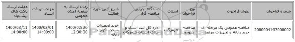 مناقصه عمومی یک مرحله ای خرید رایانه و تجهیزات مرتبط