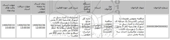 مناقصه عمومی همزمان با ارزیابی (فشرده) یک مرحله ای آبخیزداری و کنترل سیل در شهرک هاشمیه (فاز 5 پخش سیلاب) شهرستان قائنات- عملیات مکانیکی( احداث سه پشته پخش سی