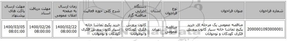 مناقصه عمومی یک مرحله ای خرید پکیج تماشا خانه سیار کانون پرورش فکری کودکان و نوجوانان 