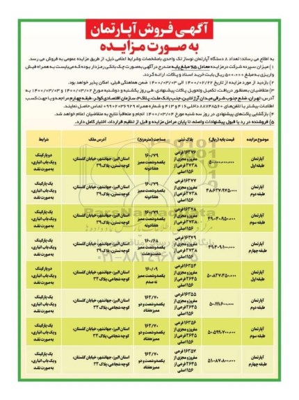مزایده فروش آپارتمان