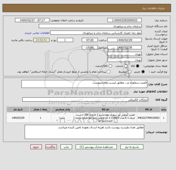 استعلام المنت سماوری و... مطابق لیست وتعدادپیوست