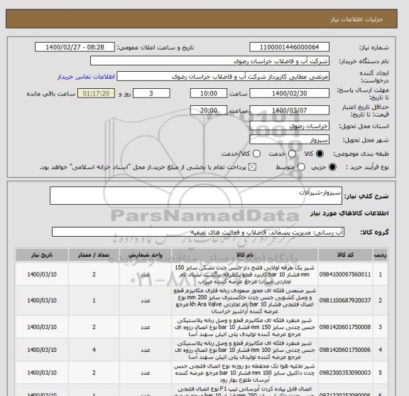 استعلام سبزوار-شیرآلات