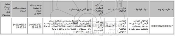 فراخوان ارزیابی کیفی گازرسانی به مجتمع روستایی کانعمت سقز بصورت c