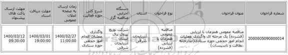 مناقصه عمومی همزمان با ارزیابی (فشرده) یک مرحله ای واگذاری عملیات انجام امور حجمی حوزه ستادی(آبدارخانه ،نظافت و تاسیسات)
