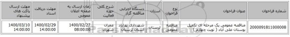 مناقصه عمومی یک مرحله ای تکمیل بوستان علی آباد ( نوبت چهارم )