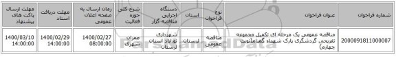 مناقصه عمومی یک مرحله ای تکمیل مجموعه تفریحی گردشگری پارک شهداء گمنام(نوبت چهارم)