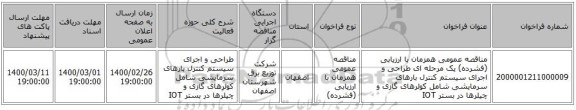 مناقصه عمومی همزمان با ارزیابی (فشرده) یک مرحله ای طراحی و اجرای سیستم کنترل بارهای سرمایشی شامل کولرهای گازی و چیلرها در بستر IOT  