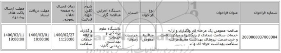 مناقصه عمومی یک مرحله ای واگذاری و ارائه خدمات سلامت تعدادی از پایگاهها و مراکزسلامت و خریدخدمت نیروهای بهداشت محیط،مراقب سلامت،بهداشت حرفه ای و... 