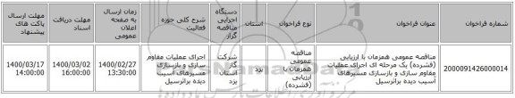 مناقصه عمومی همزمان با ارزیابی (فشرده) یک مرحله ای اجرای عملیات مقاوم سازی و بازسازی مسیرهای آسیب دیده براثرسیل