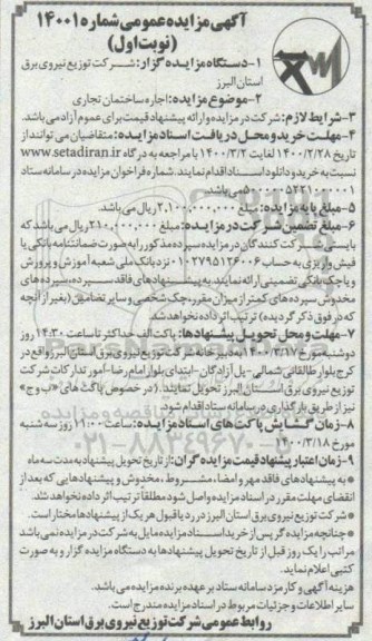 مزایده، مزایده اجاره ساختمان تجاری