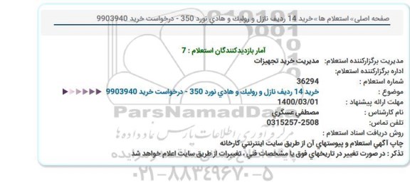 استعلام خرید 14 ردیف نازل و رولیک و هادی نورد 