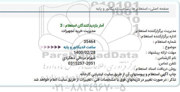 استعلام، استعلام ساعت اندیکاتور و پایه 