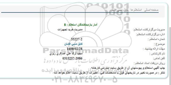 استعلام، استعلام کابل مسی افشان  