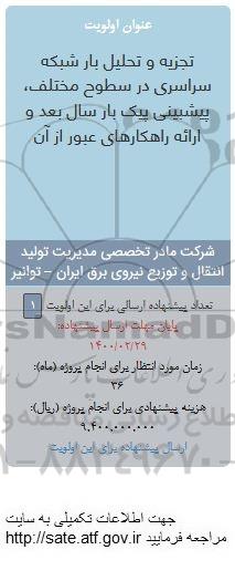 فراخوان ، فراخوان تجزیه و تحلیل بار شبکه سراسری در سطوح مختلف
