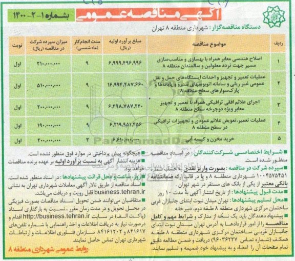مناقصه عمومی، مناقصه اصلاح هندسی معابر همراه با بهسازی و مناسب سازی مسیر ... 