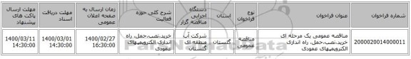 مناقصه عمومی یک مرحله ای خرید،نصب،حمل، راه اندازی الکتروپمپهای عمودی