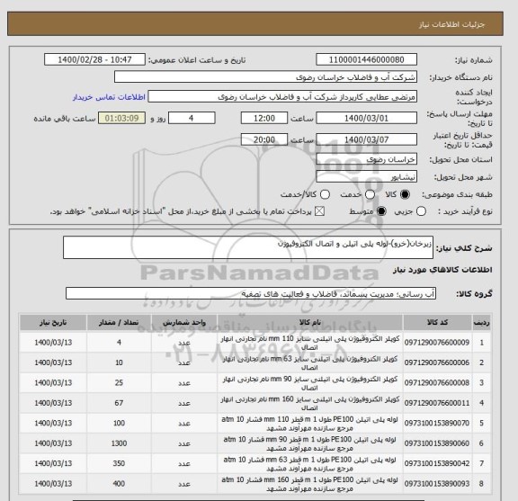 استعلام زبرخان(خرو)-لوله پلی اتیلن و اتصال الکتروفیوژن