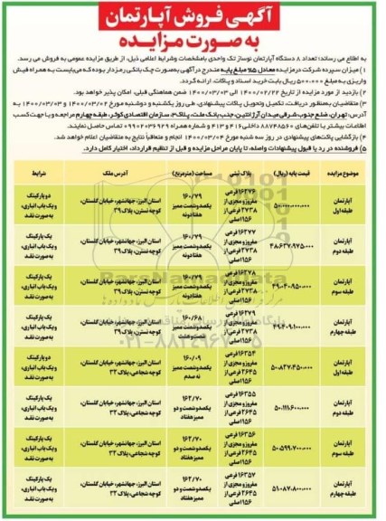 مزایده فروش آپارتمان