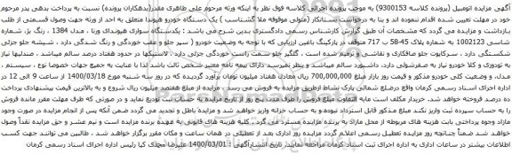 آگهی مزایده یک دستگاه خودرو هیوندا