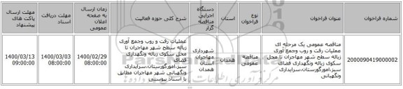 مناقصه عمومی یک مرحله ای عملیات رفت و روب وجمع آوری زباله سطح شهر مهاجران تا محل سکوی زباله ونگهداری فضای سبز،امورگورستان،سرایداری ونگهبانی 
