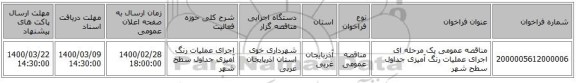 مناقصه عمومی یک مرحله ای اجرای عملیات رنگ آمیزی جداول سطح شهر