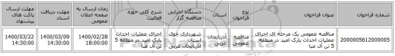مناقصه عمومی یک مرحله ای اجرای عملیات احداث پارک امید در منطقه 5 تن آل عبا 