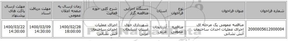 مناقصه عمومی یک مرحله ای اجرای عملیات احداث ساختمان آتش نشانی 