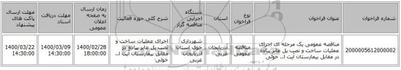 مناقصه عمومی یک مرحله ای اجرای عملیات ساخت و نصب پل عابر پیاده در مقابل بیمارستان آیت ا.. خوئی