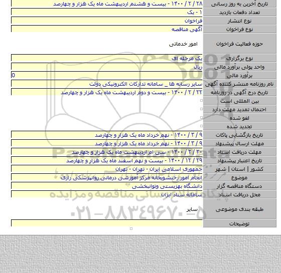 انجام امور رختشویخانه مرکز آموزشی درمانی روانپزشکی رازی